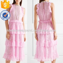 Nouveau Mode Sans Manches Volants Couches Rose Nylon Midi Robe D&#39;été Fabrication En Gros Mode Femmes Vêtements (TA0255D)